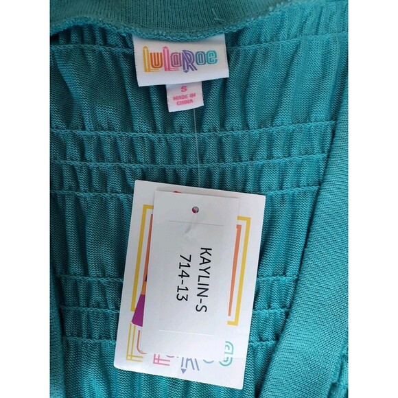 NWT Lularoe Kaylin Aqua Short Sleeved Smocked Cardigan Vest Size Small - Picture 4 of 7